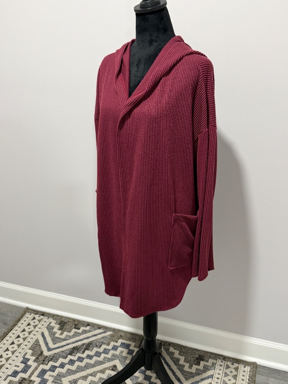 Heimish Usa Burgundy Ribbed Open Cardigan Size Large NWT
